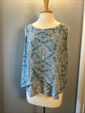 Roz & Ali Petite XL Paisley Print Blouse - Light Blue & Pink